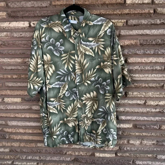 Half Moon Bay Men's Hawaiian Green Floral Short Sleeve Resort Shirt Size XL - Picture 7 of 9